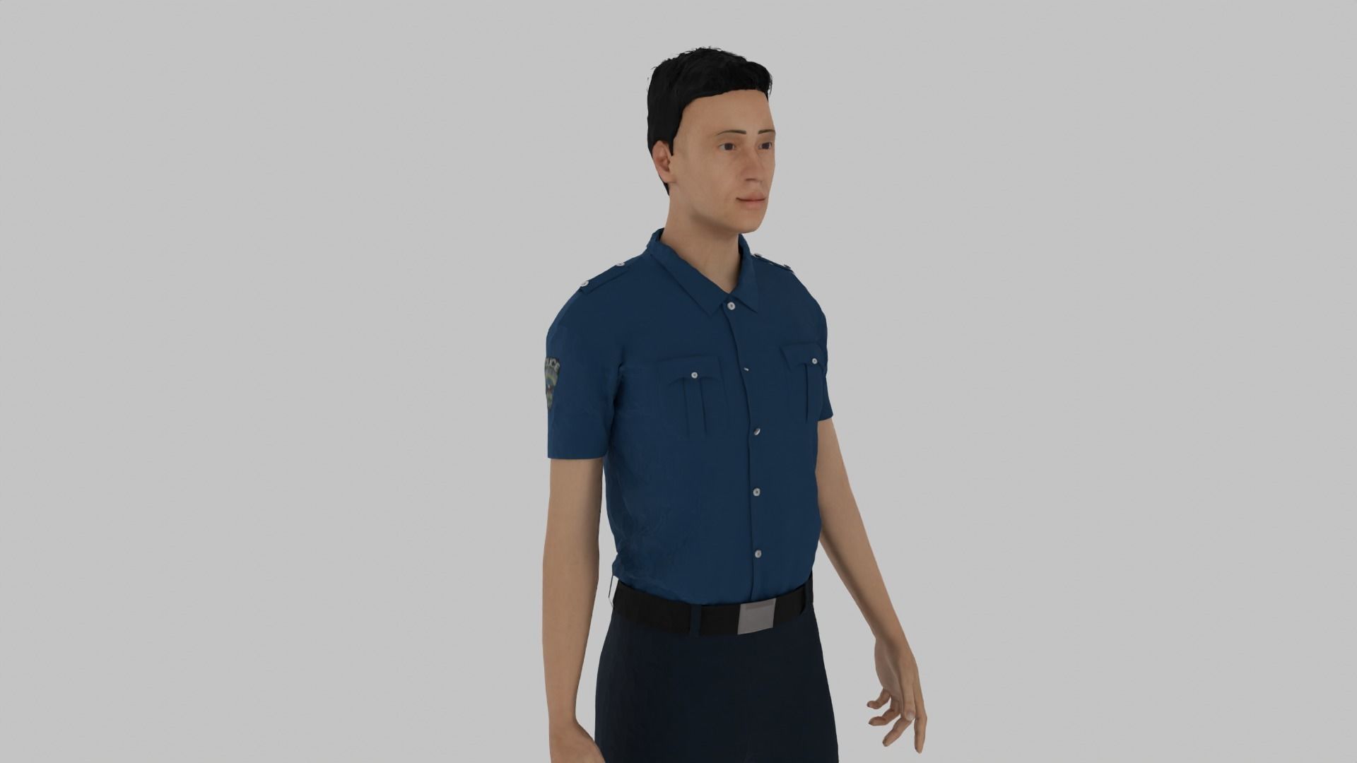 Policeman man in shirt and pants Low-poly 3D model_6