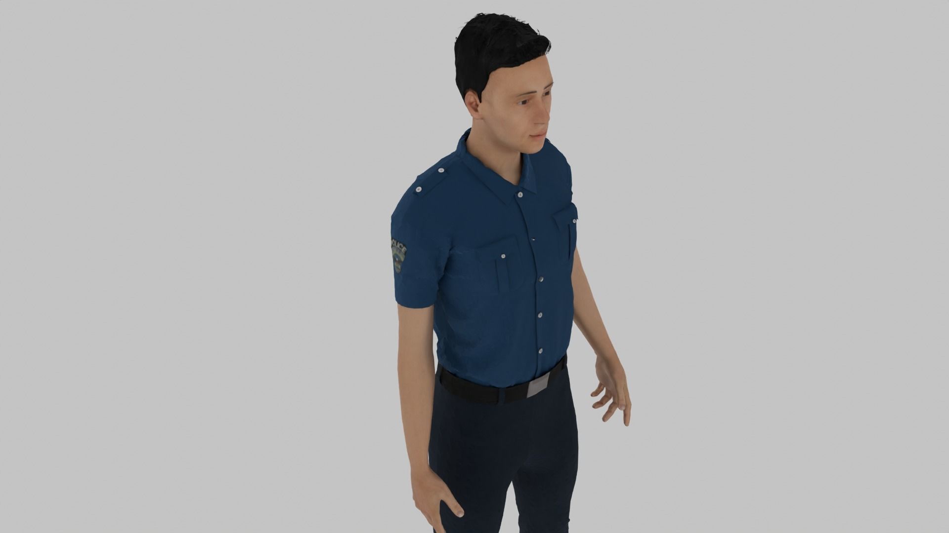 Policeman man in shirt and pants Low-poly 3D model_5