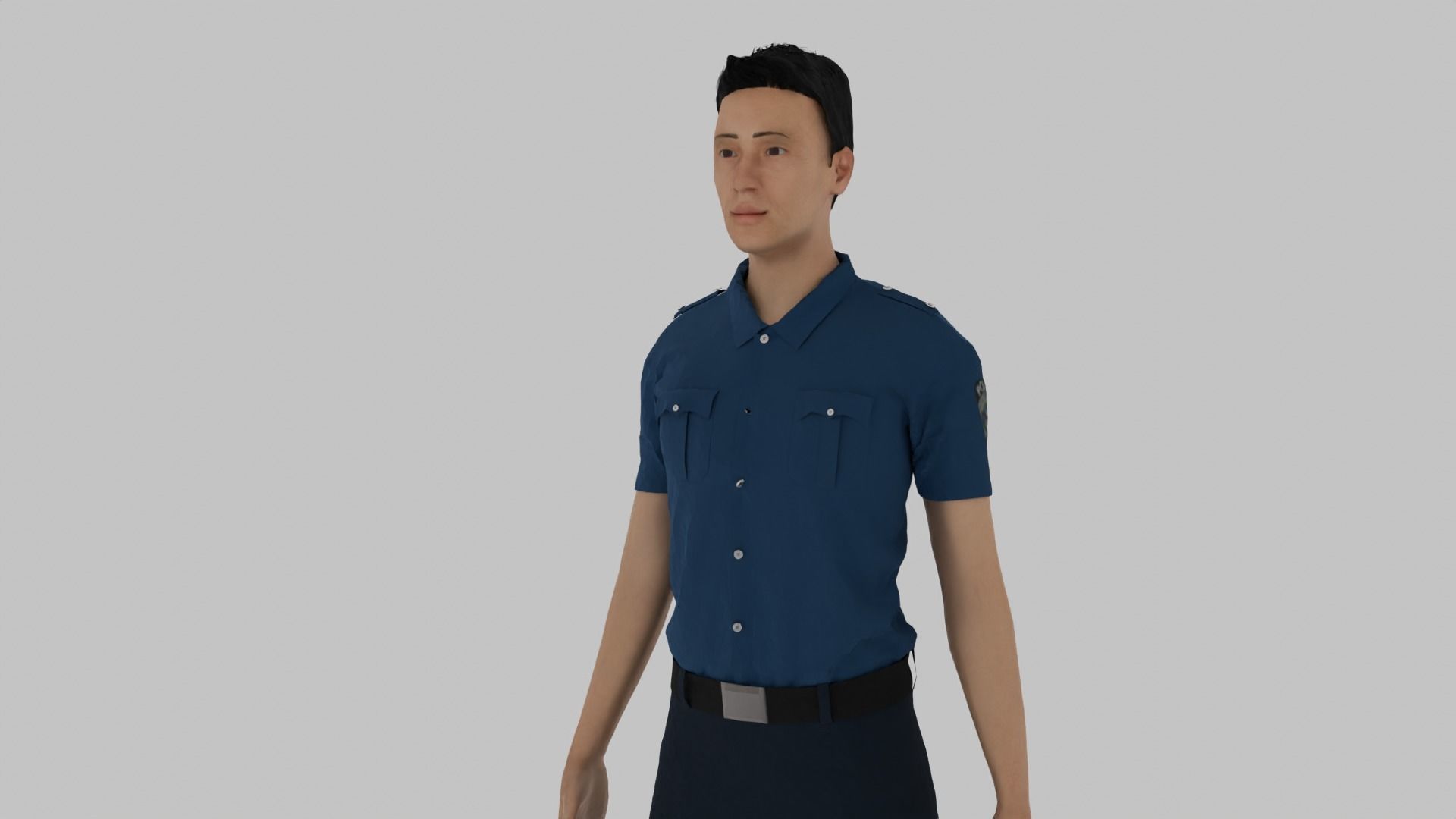 Policeman man in shirt and pants Low-poly 3D model_2