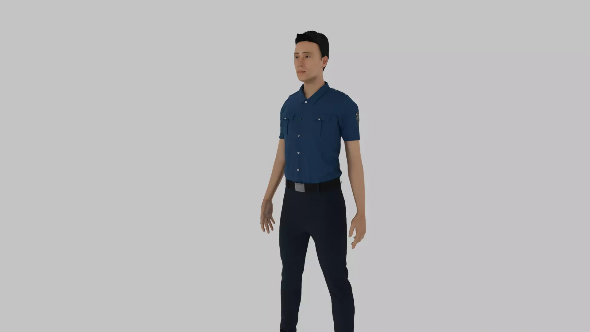 Policeman man in shirt and pants Low-poly 3D model_0