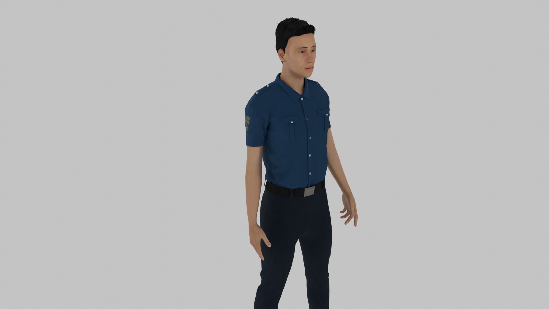 Policeman man in shirt and pants Low-poly 3D model_1