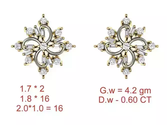 Square Stud Earrings 3dm STL OBJ FBX Details 3D print model