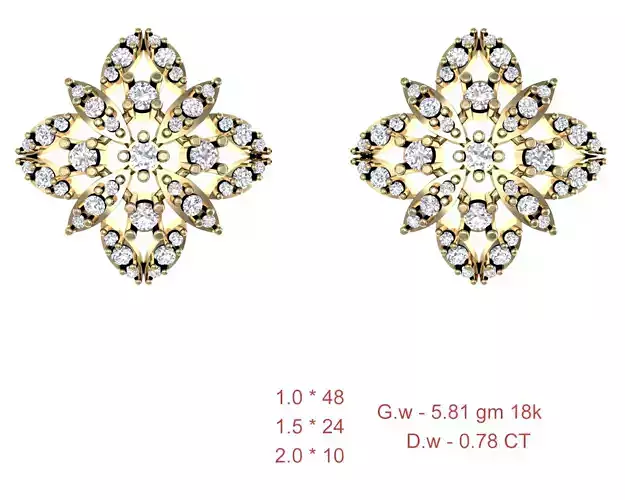 Women Stud Earrings 3dm STL OBJ FBX Details 3D print model