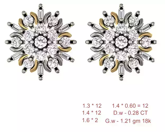 Women Stud Earrings 3dm STL OBJ FBX Details