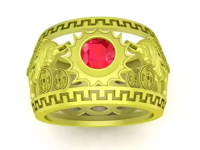 fengshui zodiac diamond buffalo men ring 4002