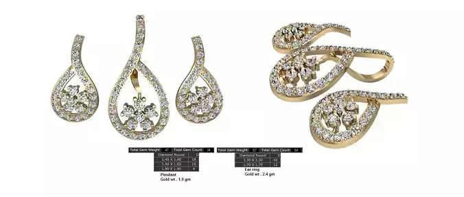 Women Earrings Pendants STL OBJ FBX Details 3D print model