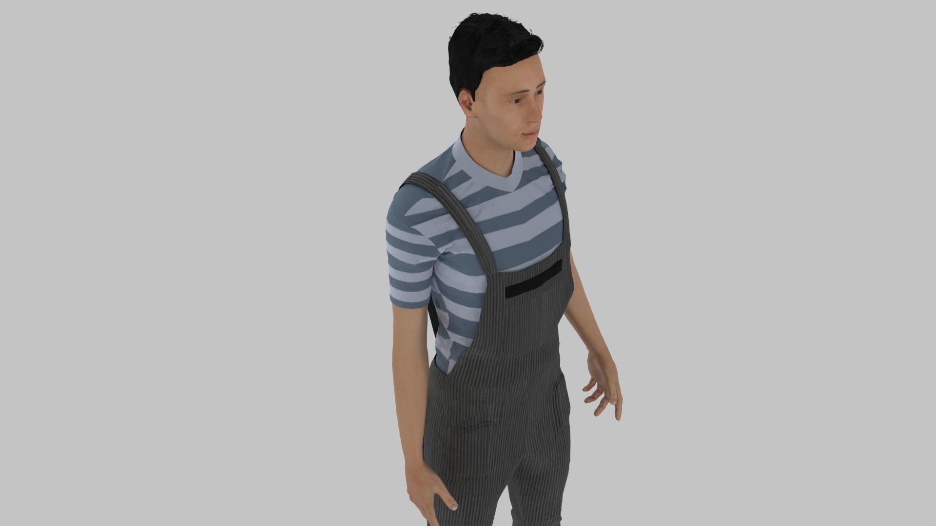 Prisoner man in overalls Low-poly 3D model_5