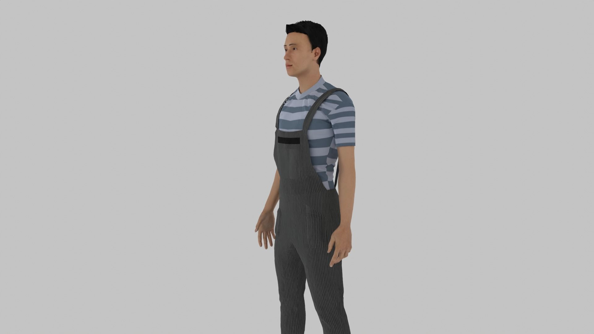 Prisoner man in overalls Low-poly 3D model_7