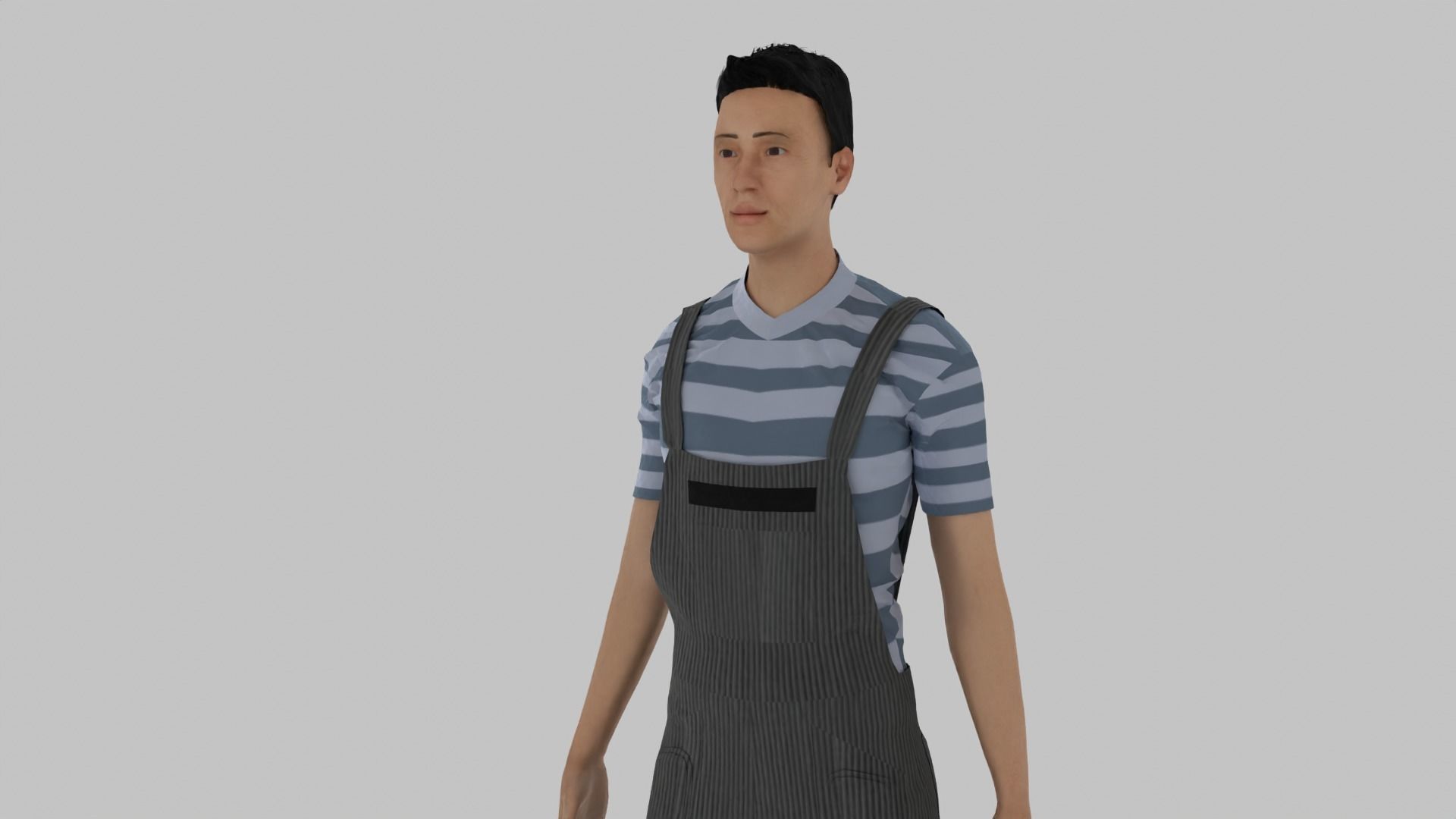 Prisoner man in overalls Low-poly 3D model_2