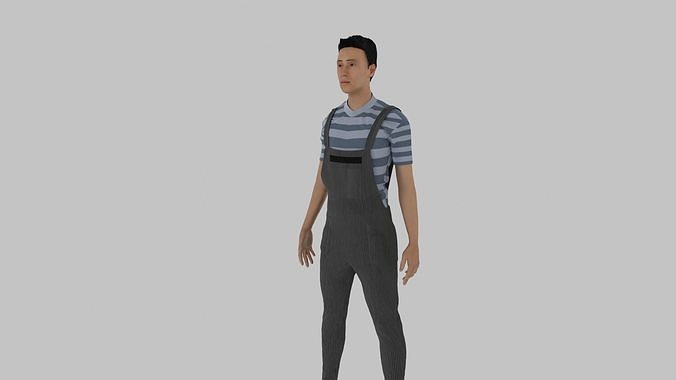 Prisoner man in overalls Low-poly 3D model