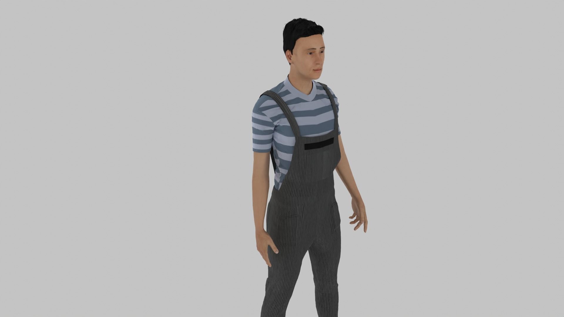 Prisoner man in overalls Low-poly 3D model_1