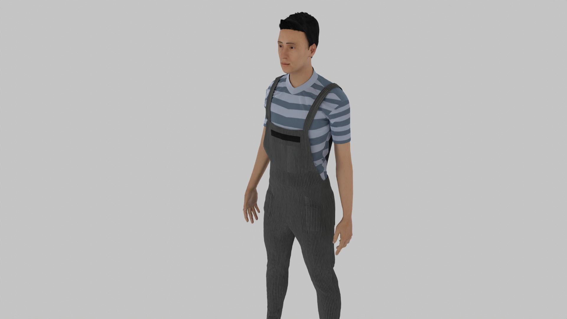 Prisoner man in overalls Low-poly 3D model_4
