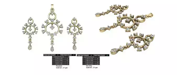 Women Earrings Pendants STL OBJ FBX Details 3D print model