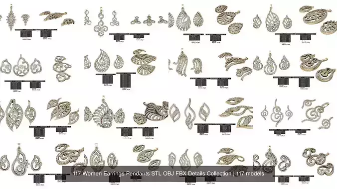 117 Women Earrings Pendants STL OBJ FBX Details Collection 