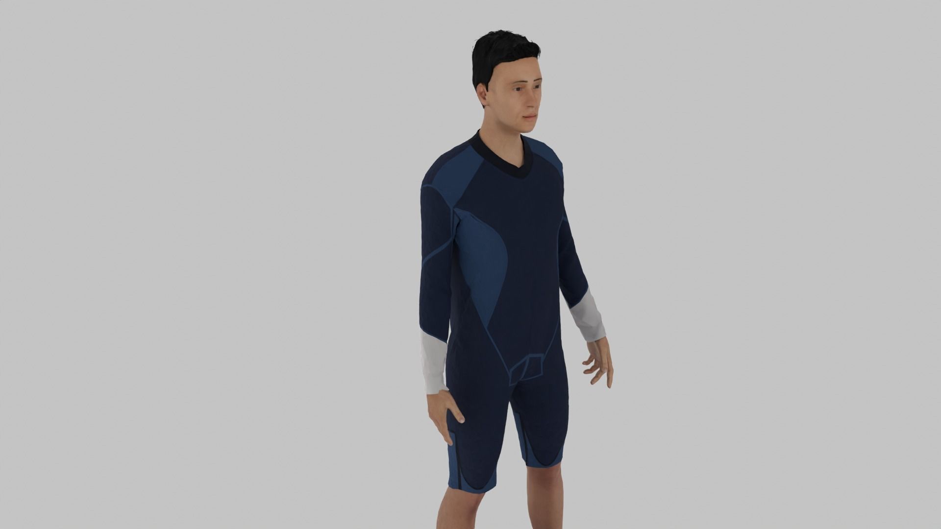 Surfer man in wetsuit on surfboard Low-poly 3D model_1