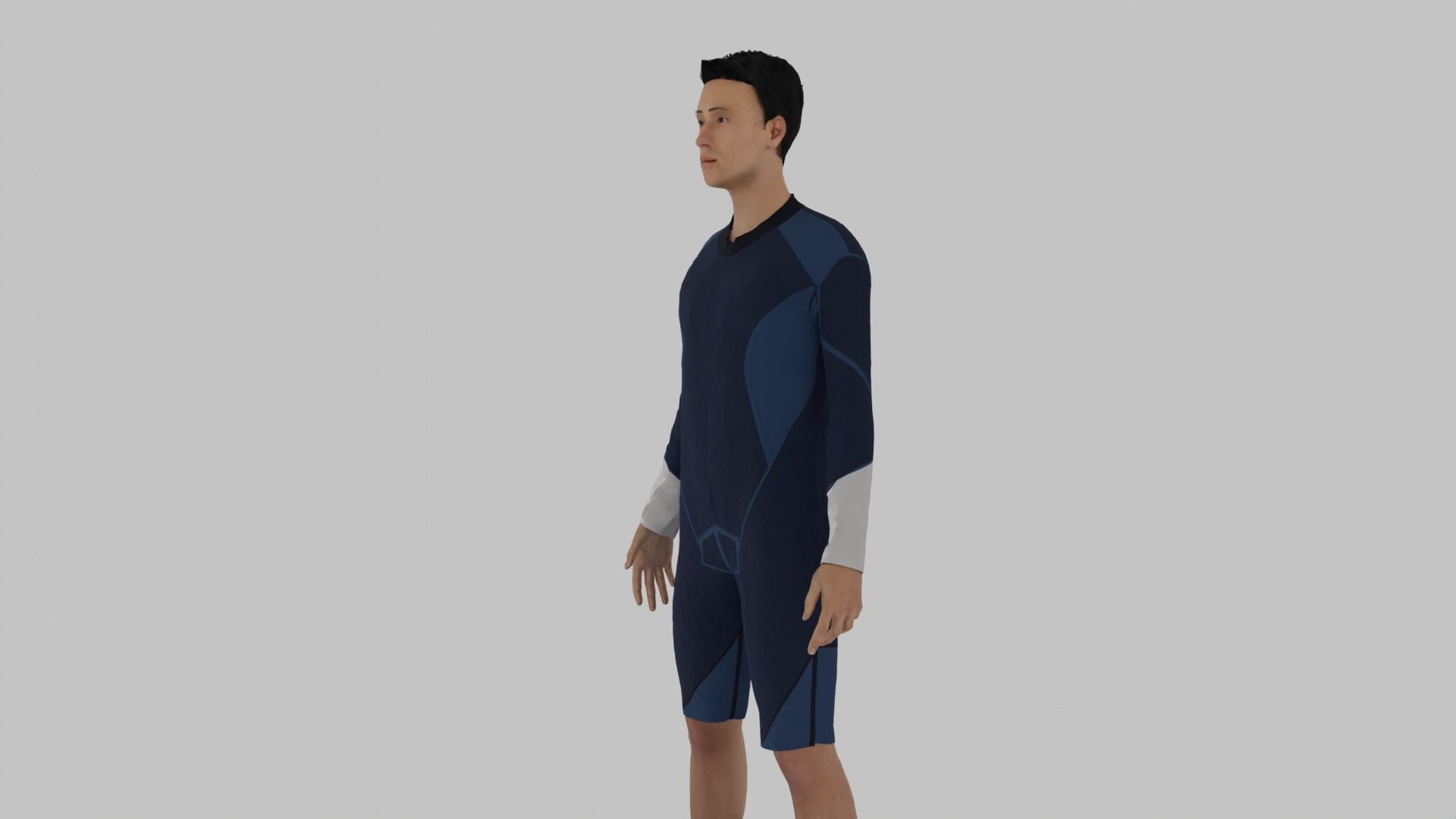 Surfer man in wetsuit on surfboard Low-poly 3D model_7