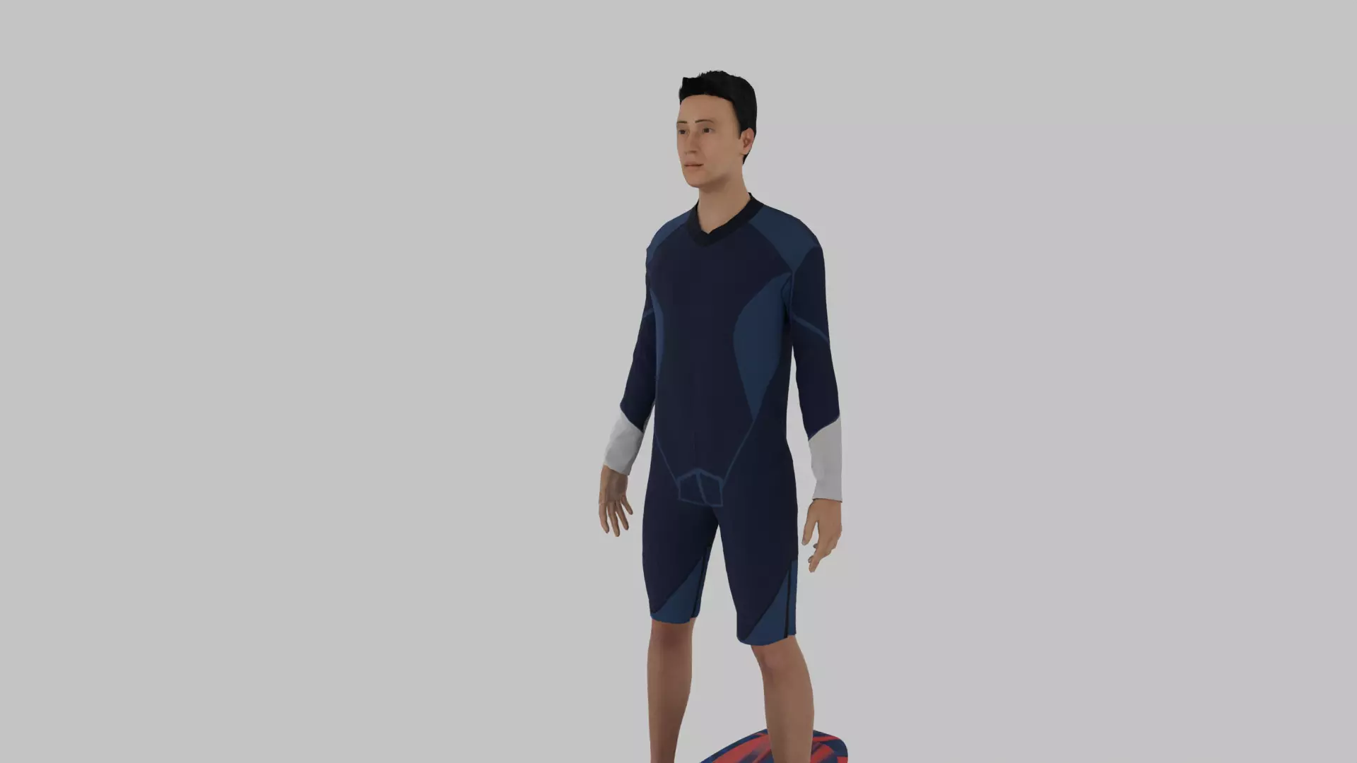 Surfer man in wetsuit on surfboard Low-poly 3D model_0