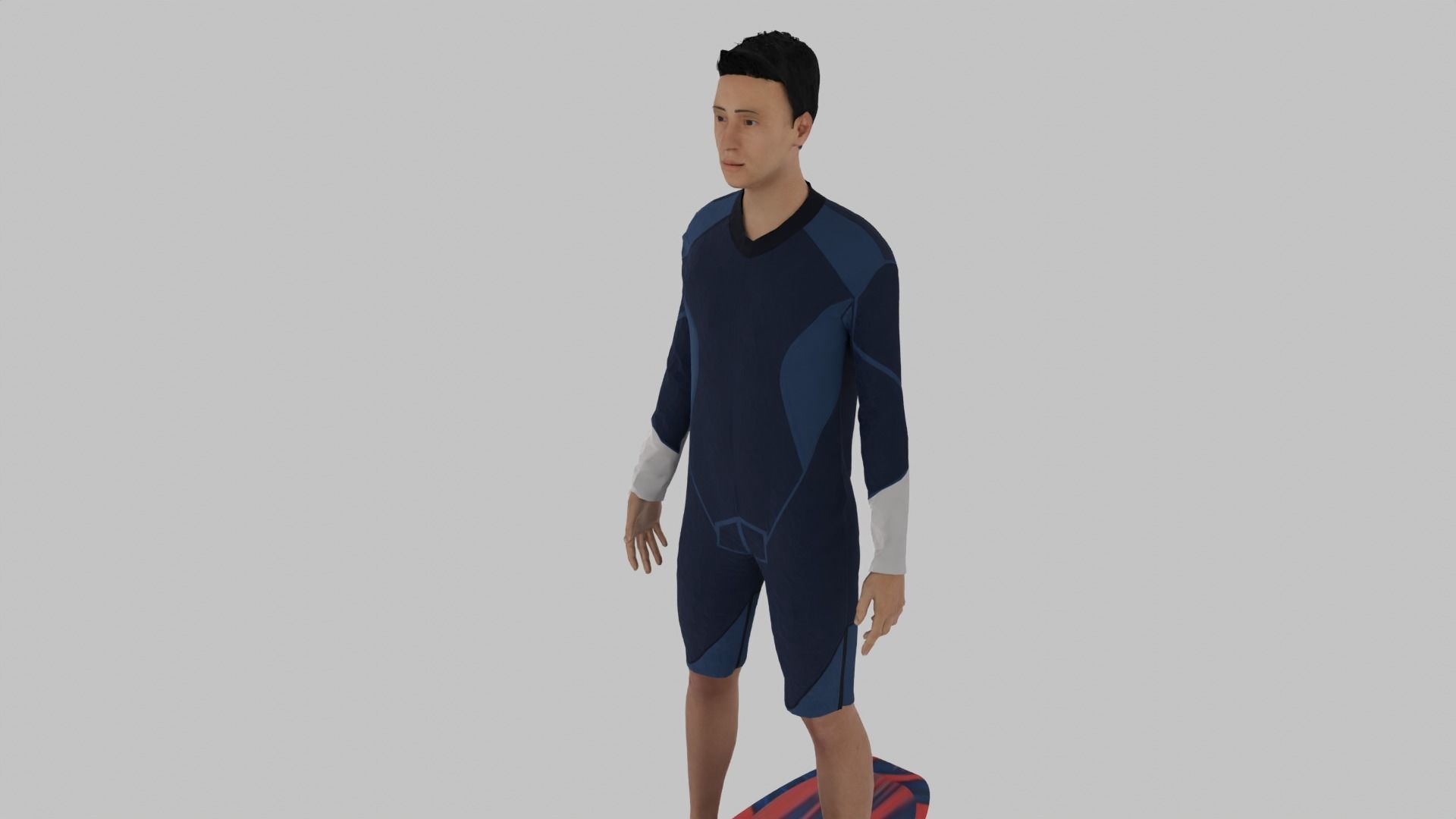 Surfer man in wetsuit on surfboard Low-poly 3D model_4