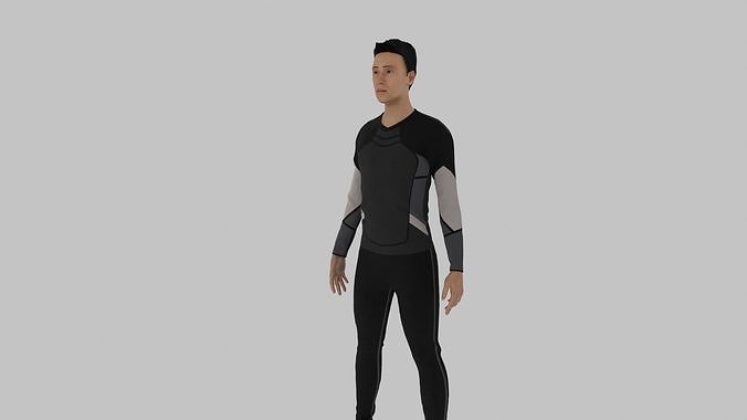 Surfer man in wetsuit Low-poly 3D model
