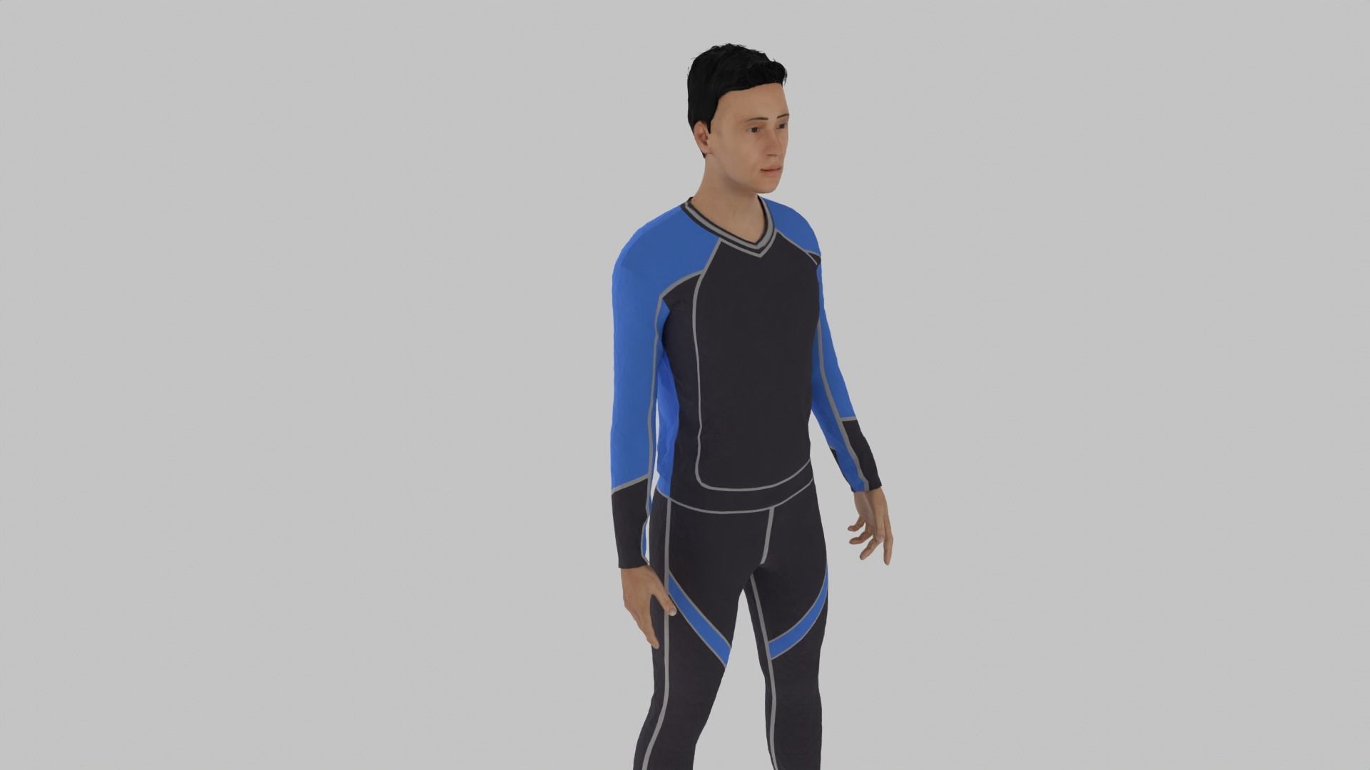 Surfer man in wetsuit Low-poly 3D model_1
