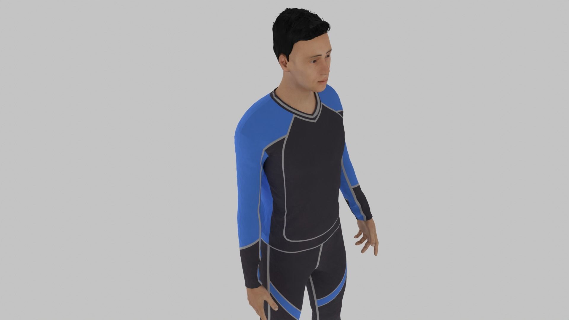 Surfer man in wetsuit Low-poly 3D model_5