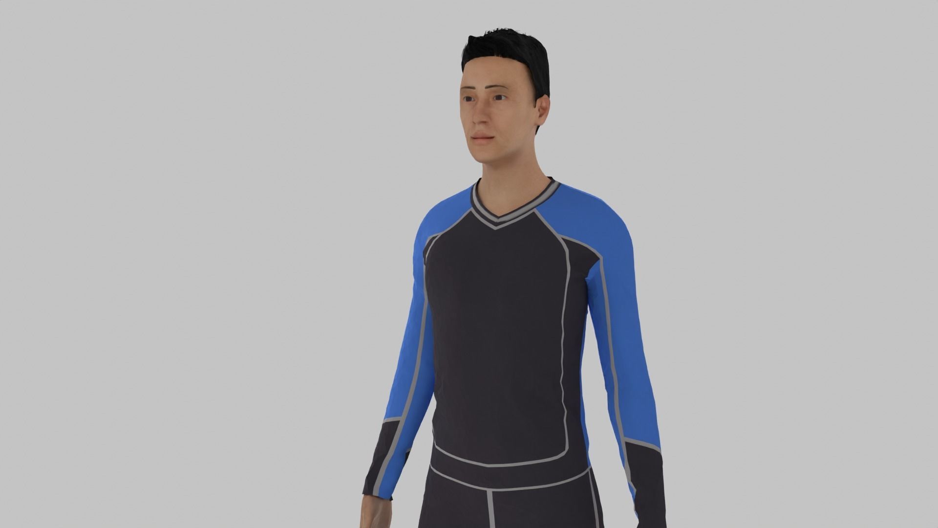 Surfer man in wetsuit Low-poly 3D model_2