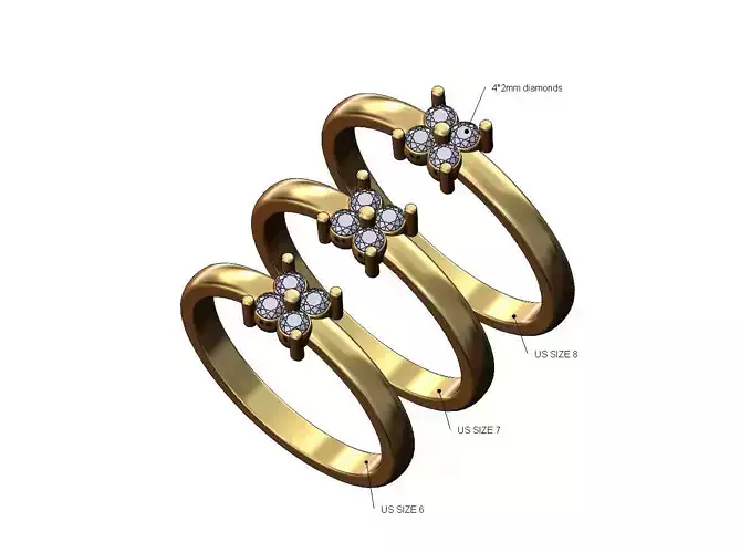 Square diamond cluster fashion ring US sizes 6 7 8