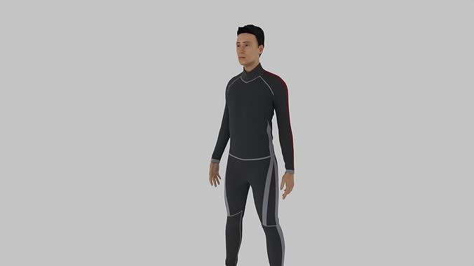 Surfer man in wetsuit Low-poly 3D model