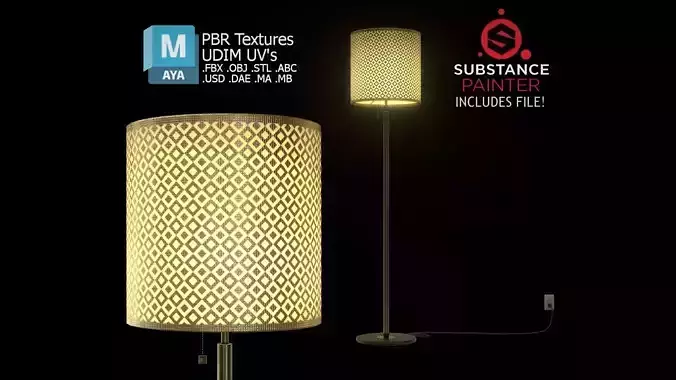 Gold Floor Lamp Low-poly 3D model