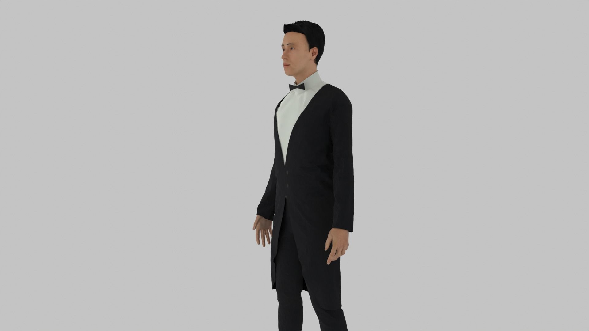 Butler man in tuxedo Low-poly 3D model_7