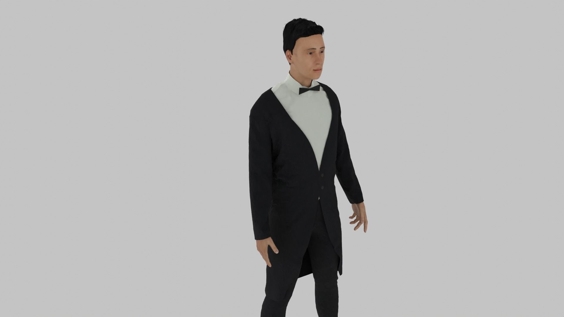 Butler man in tuxedo Low-poly 3D model_2