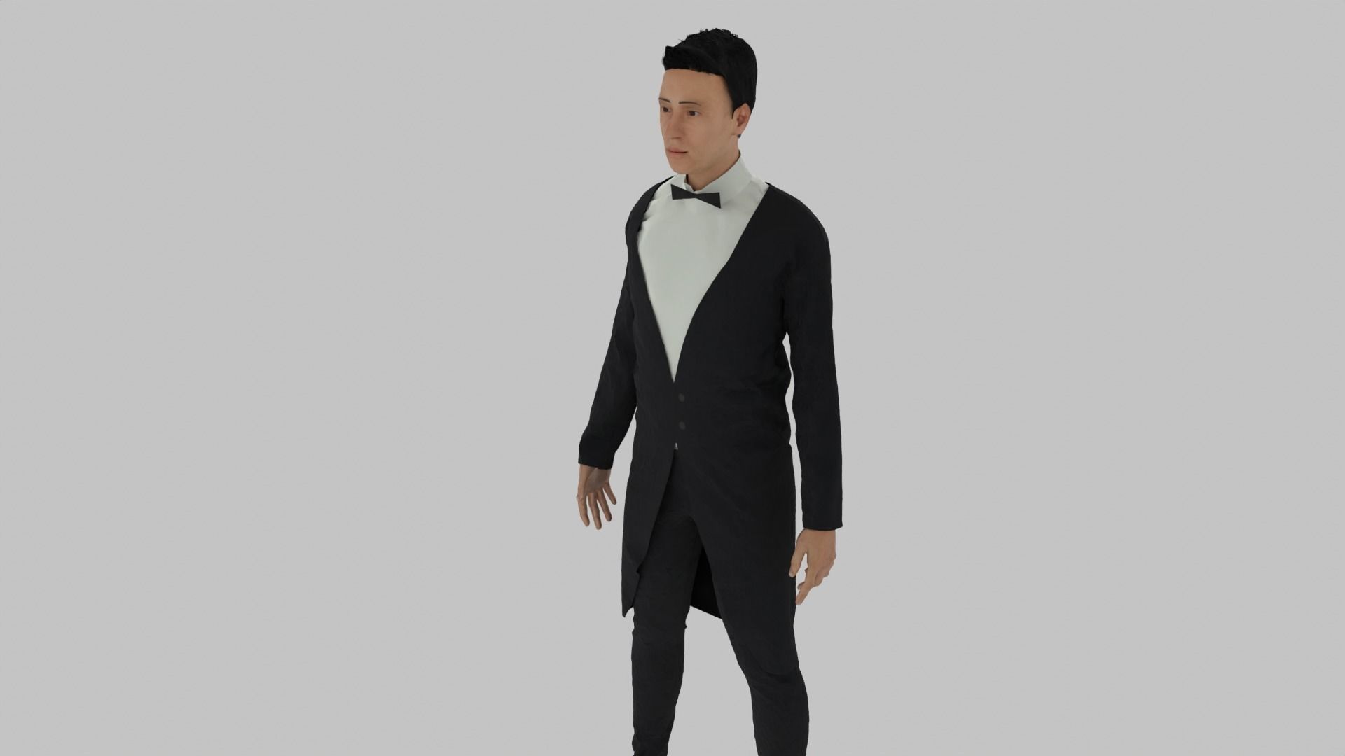 Butler man in tuxedo Low-poly 3D model_4