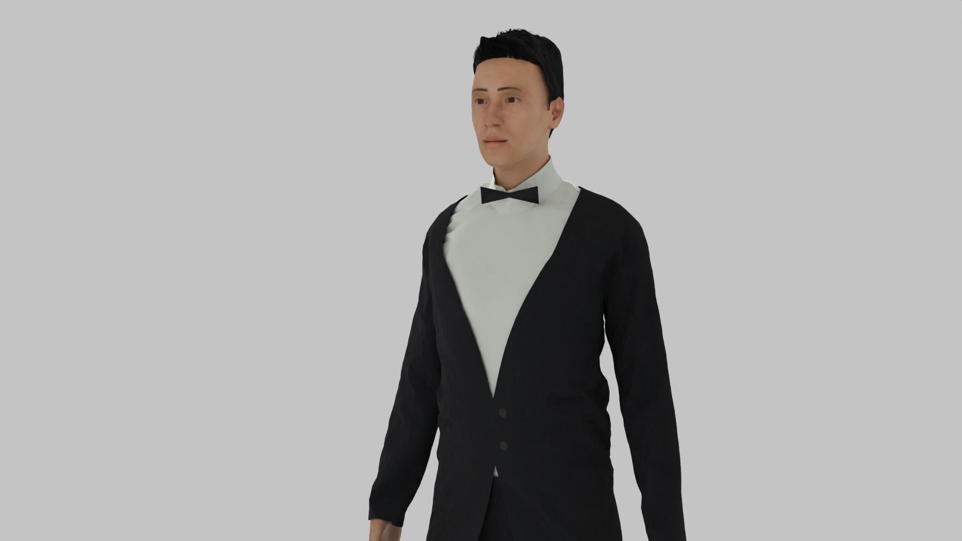 Butler man in tuxedo Low-poly 3D model_1