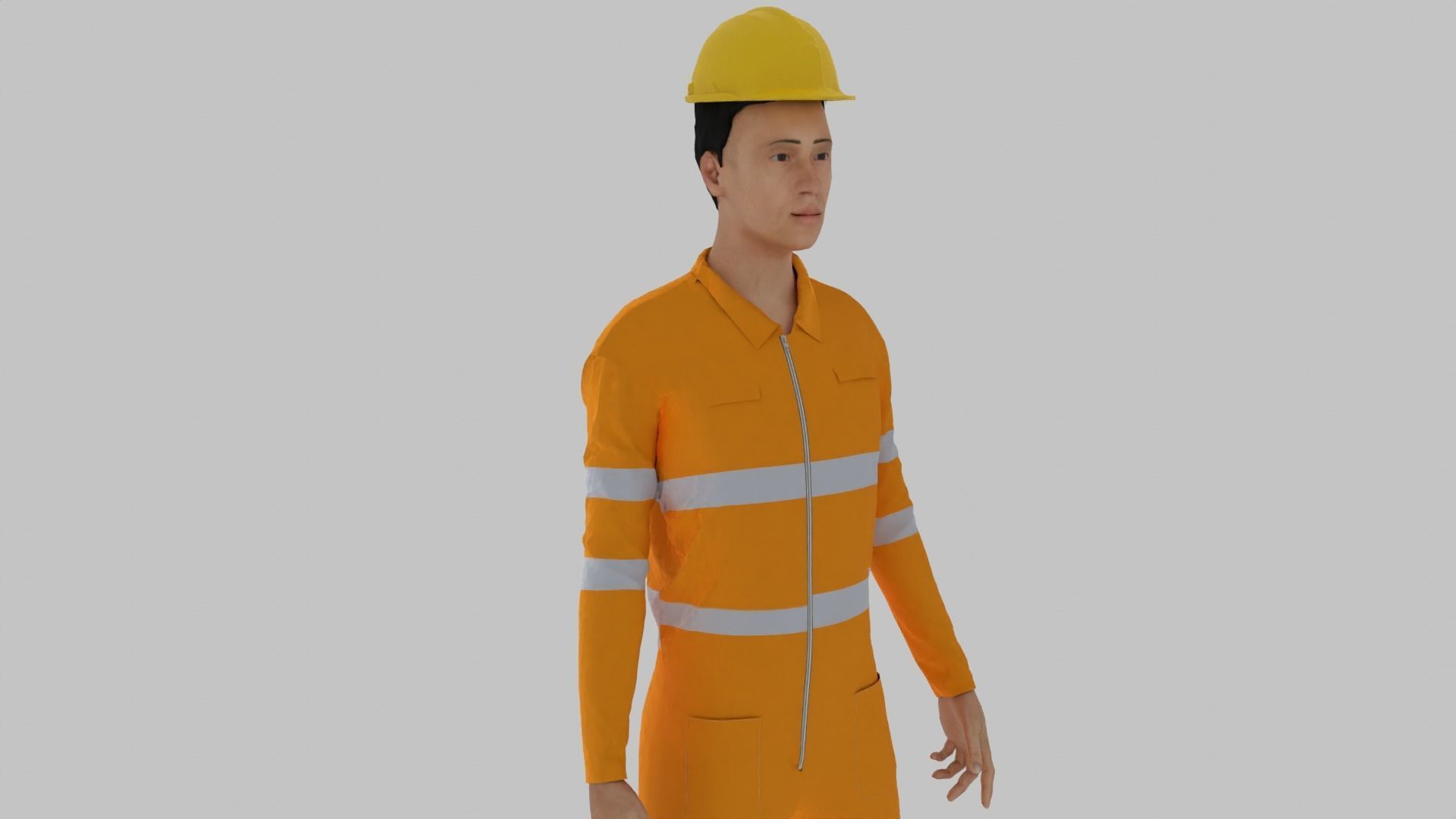 Worker construction in orange safety gear Low-poly 3D model_6