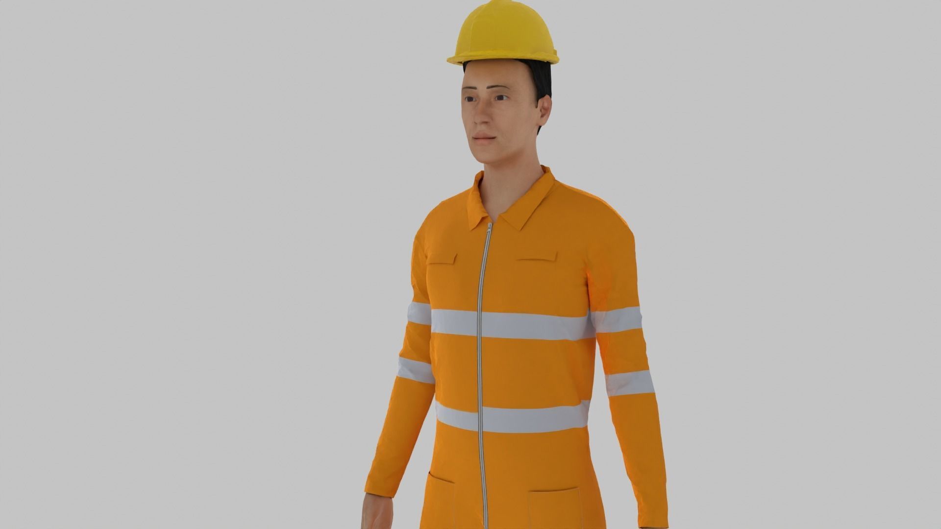 Worker construction in orange safety gear Low-poly 3D model_2