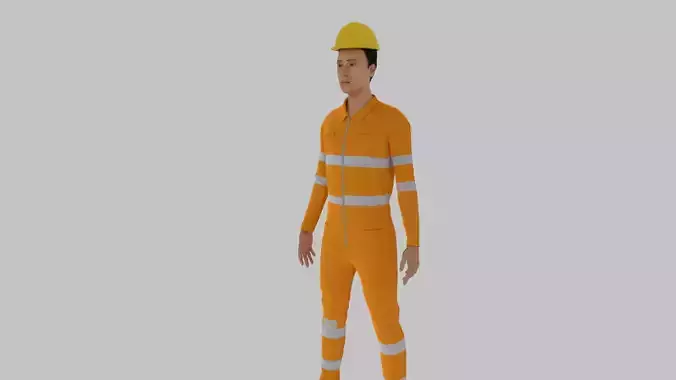 Worker construction in orange safety gear Low-poly 3D model