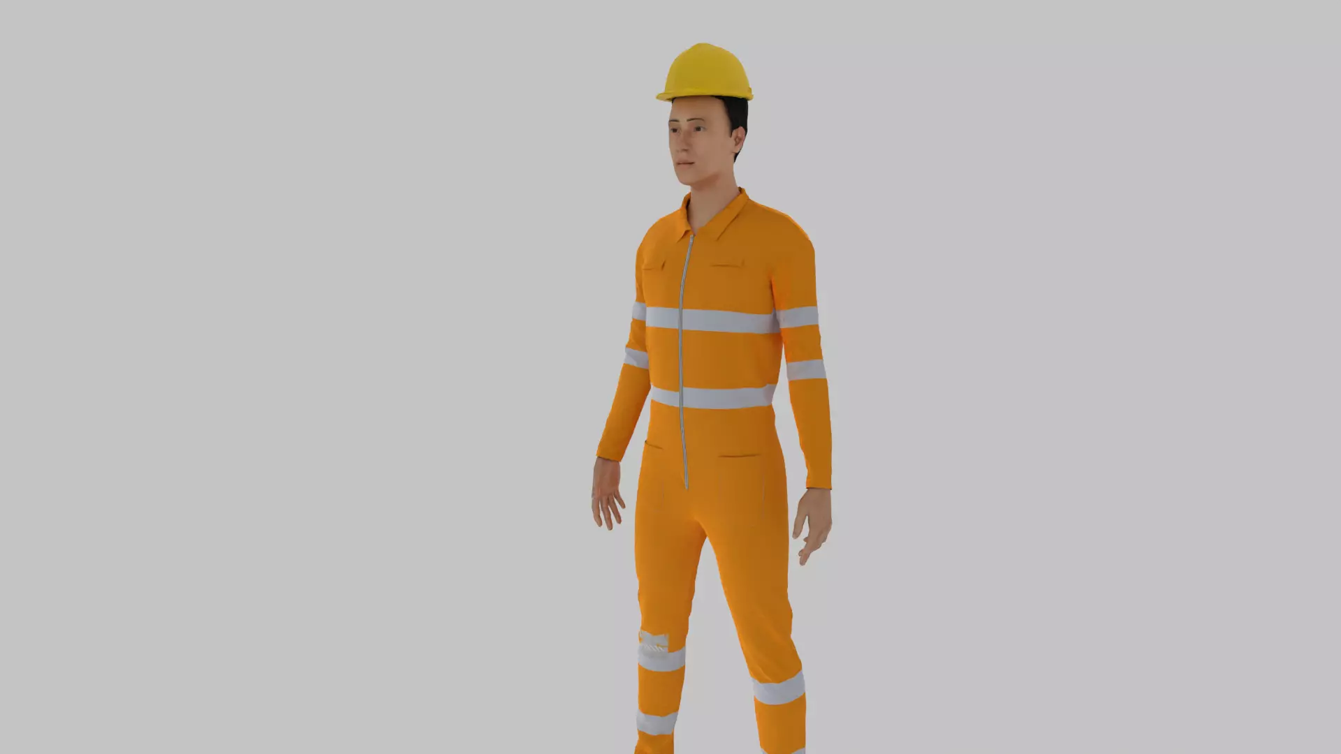 Worker construction in orange safety gear Low-poly 3D model_0