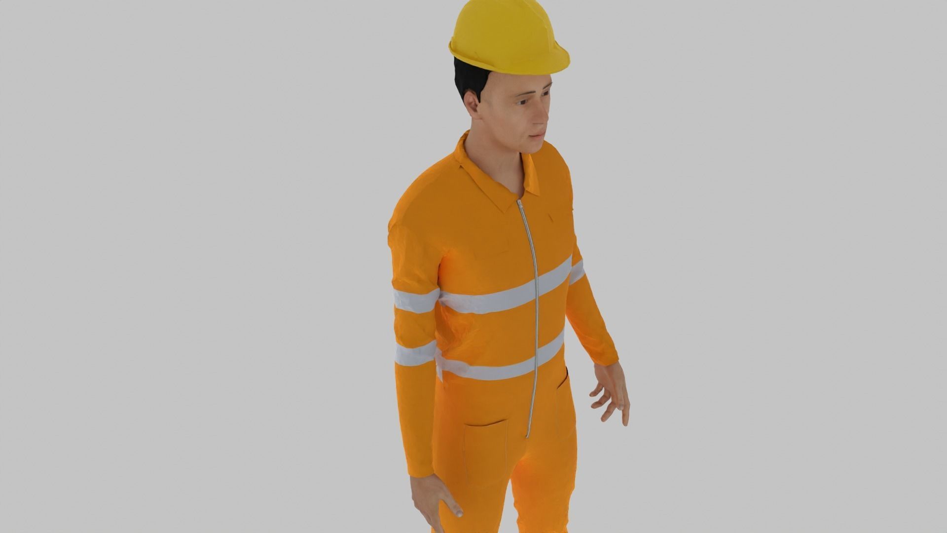 Worker construction in orange safety gear Low-poly 3D model_5
