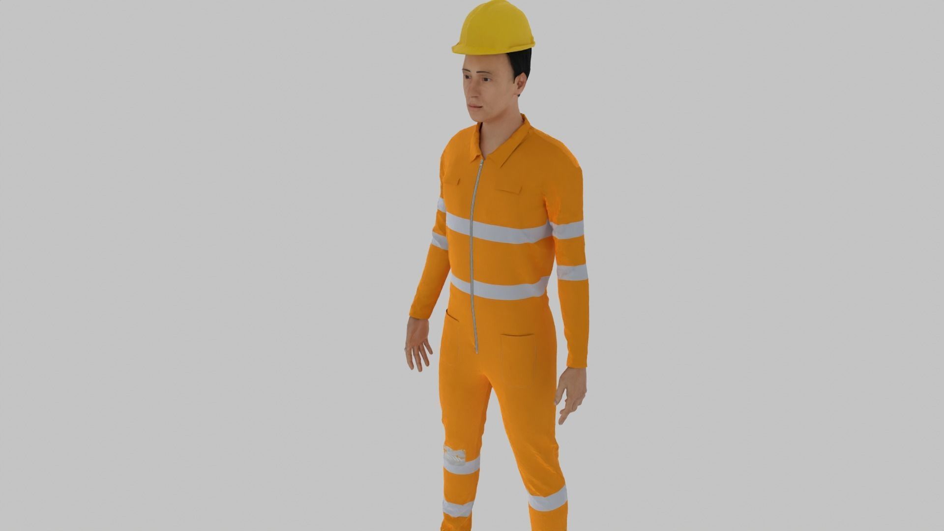 Worker construction in orange safety gear Low-poly 3D model_4