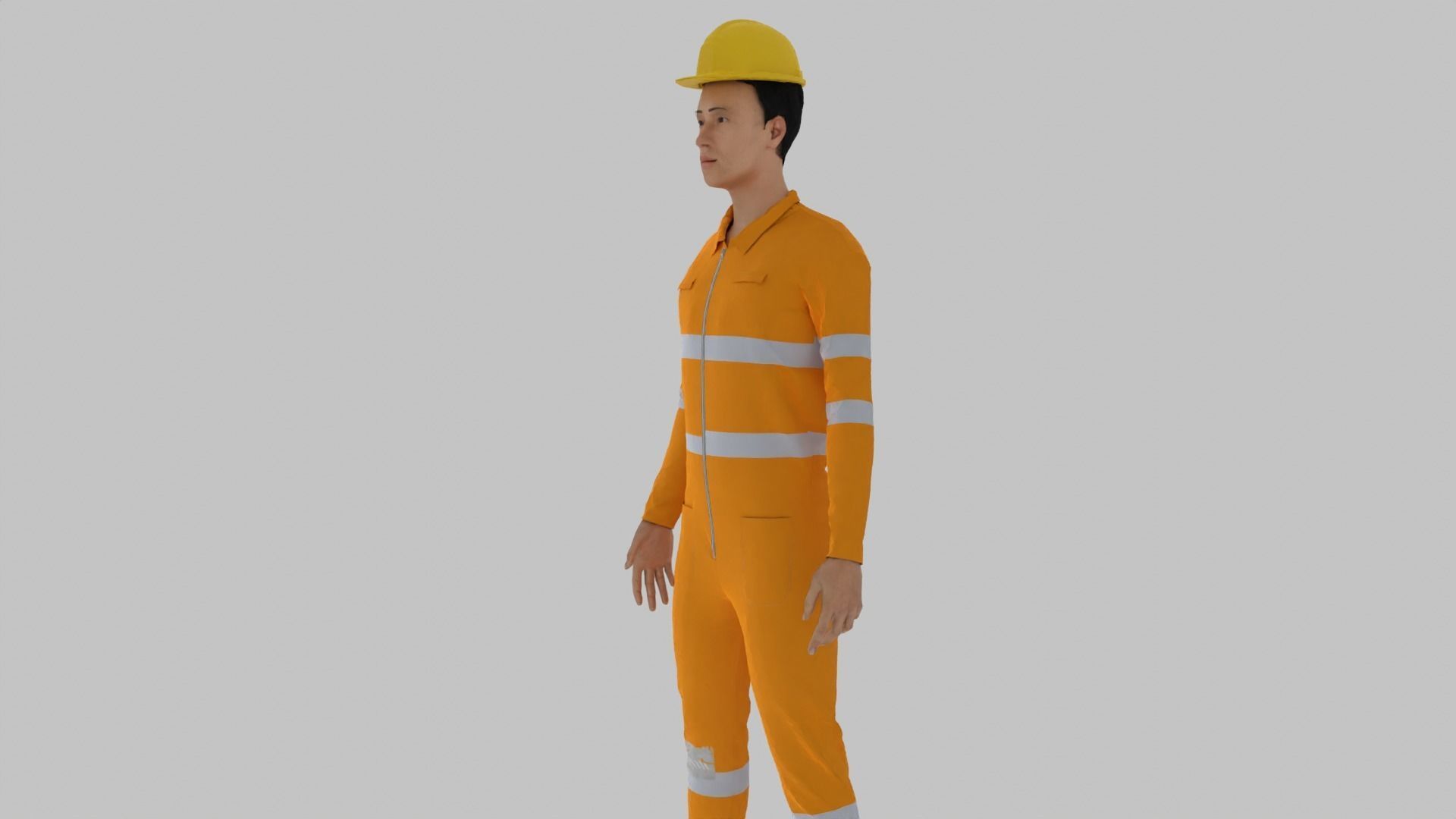 Worker construction in orange safety gear Low-poly 3D model_7