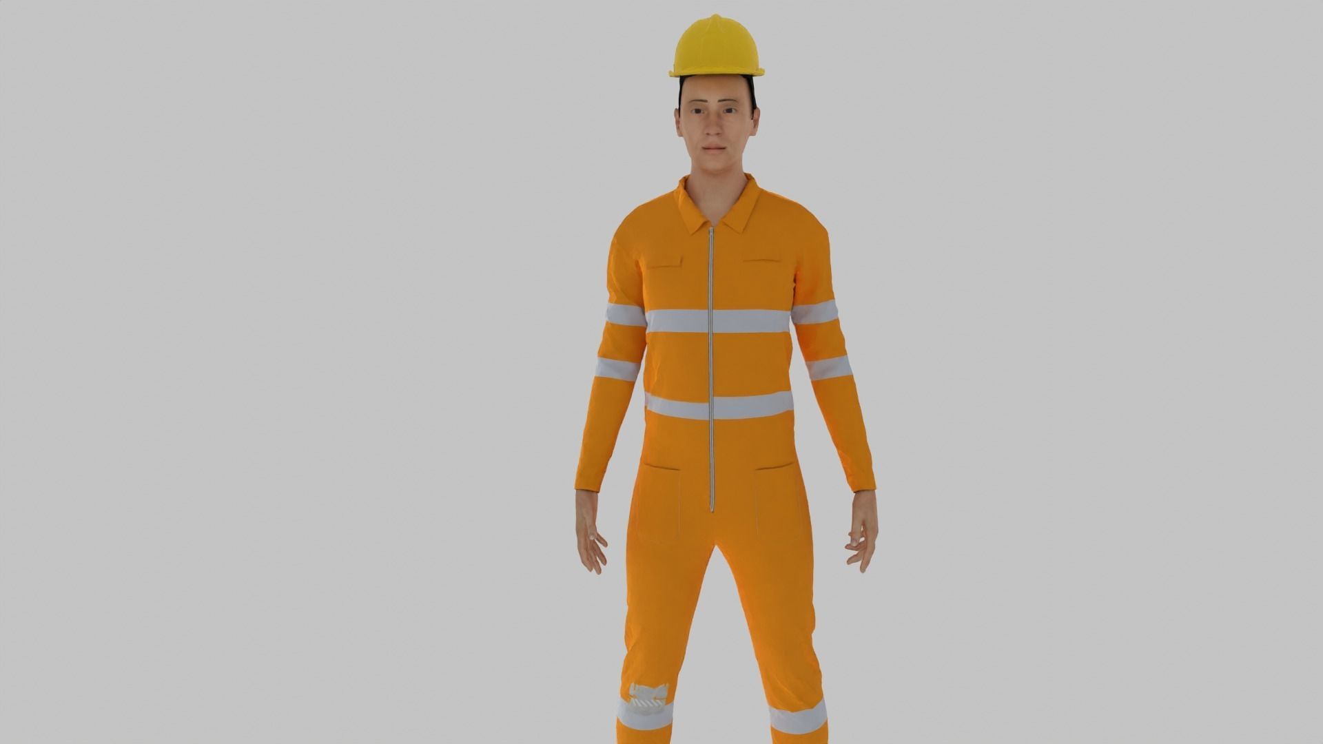Worker construction in orange safety gear Low-poly 3D model_3