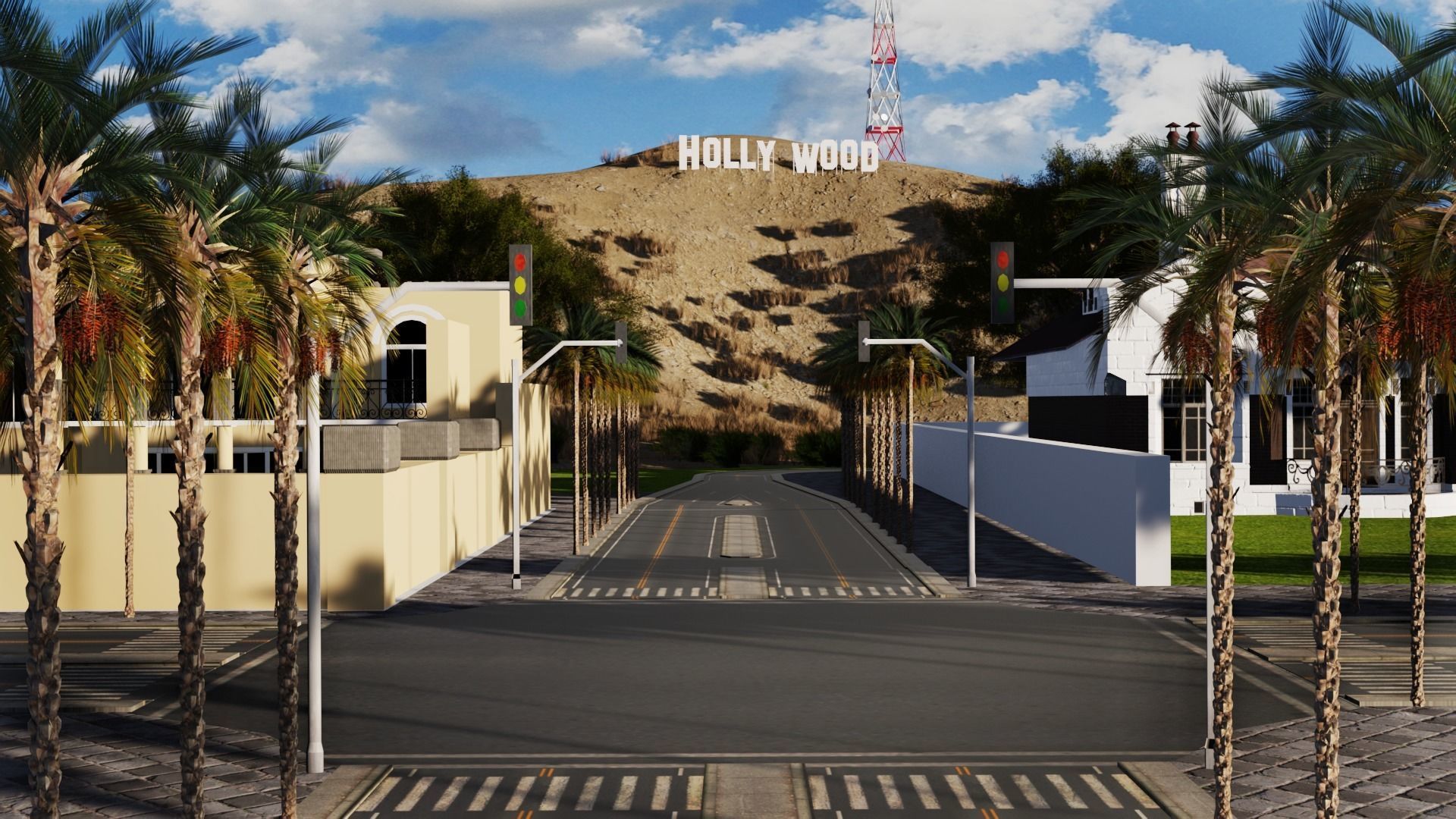 Los Angeles City Hollywood Sign Capitol Records USA California 3D model_4