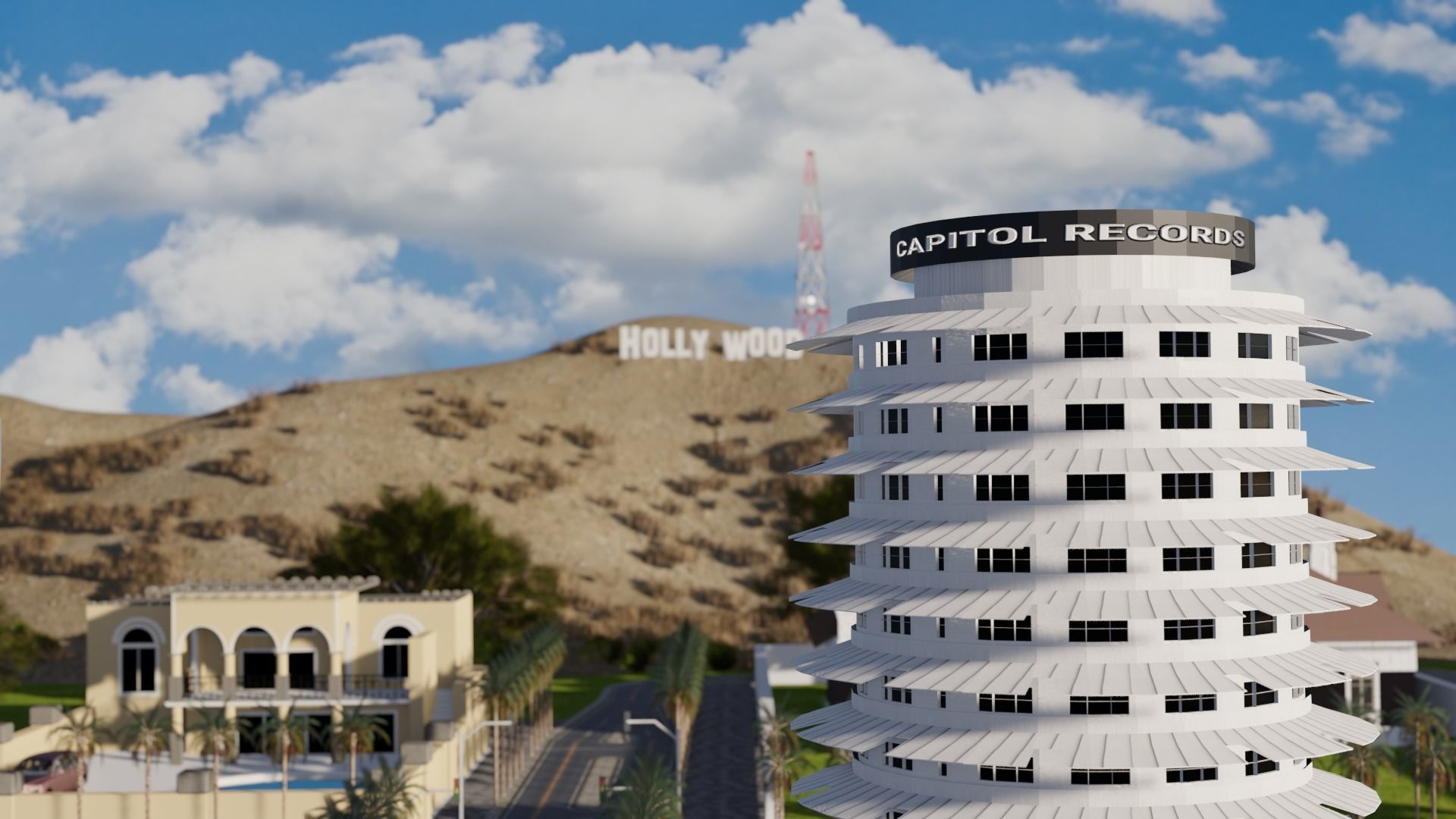 Los Angeles City Hollywood Sign Capitol Records USA California 3D model_3