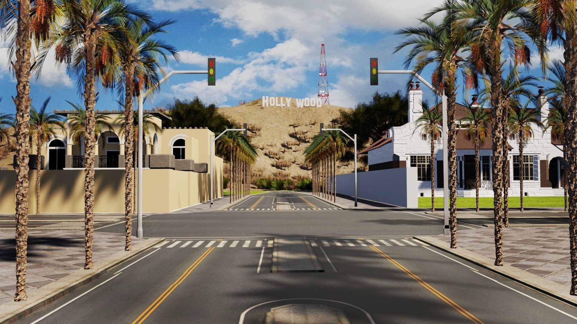Los Angeles City Hollywood Sign Capitol Records USA California 3D model_39