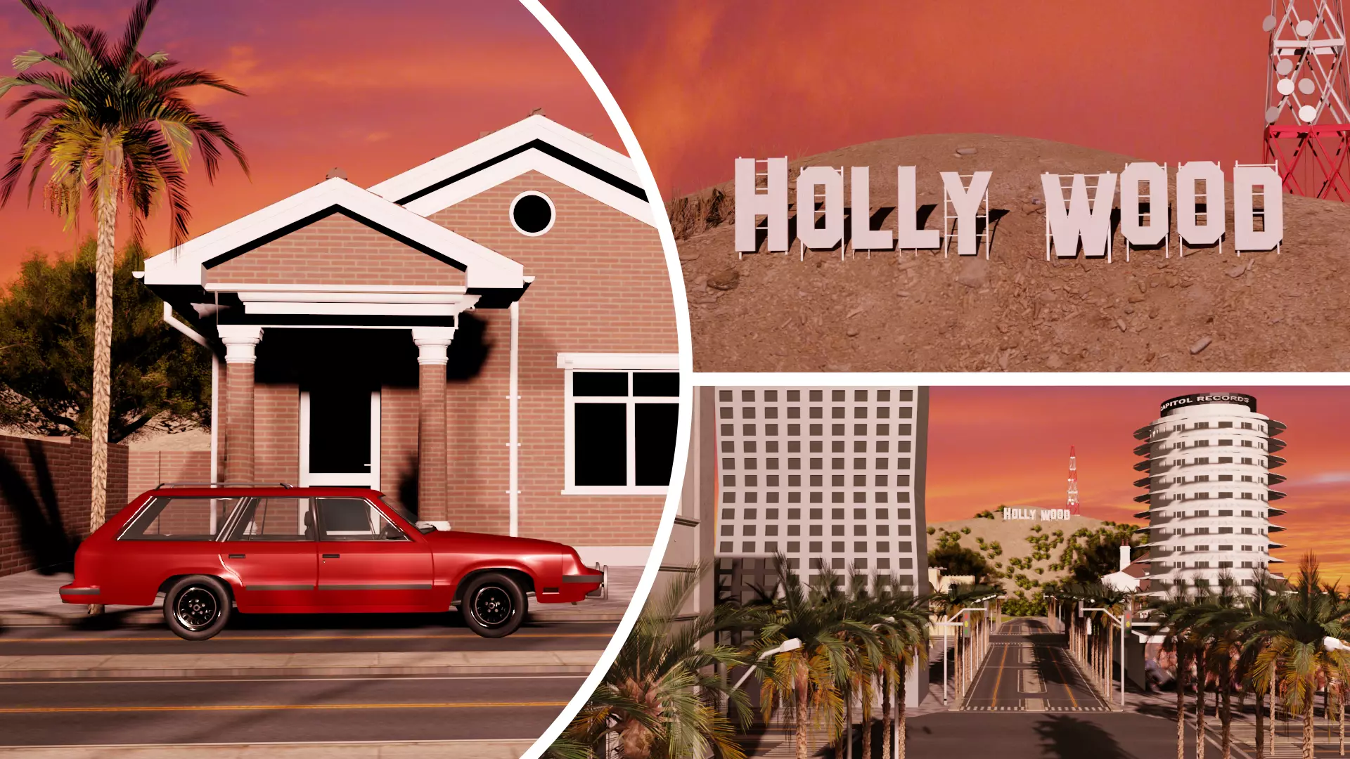 Los Angeles City Hollywood Sign Capitol Records USA California 3D model_0