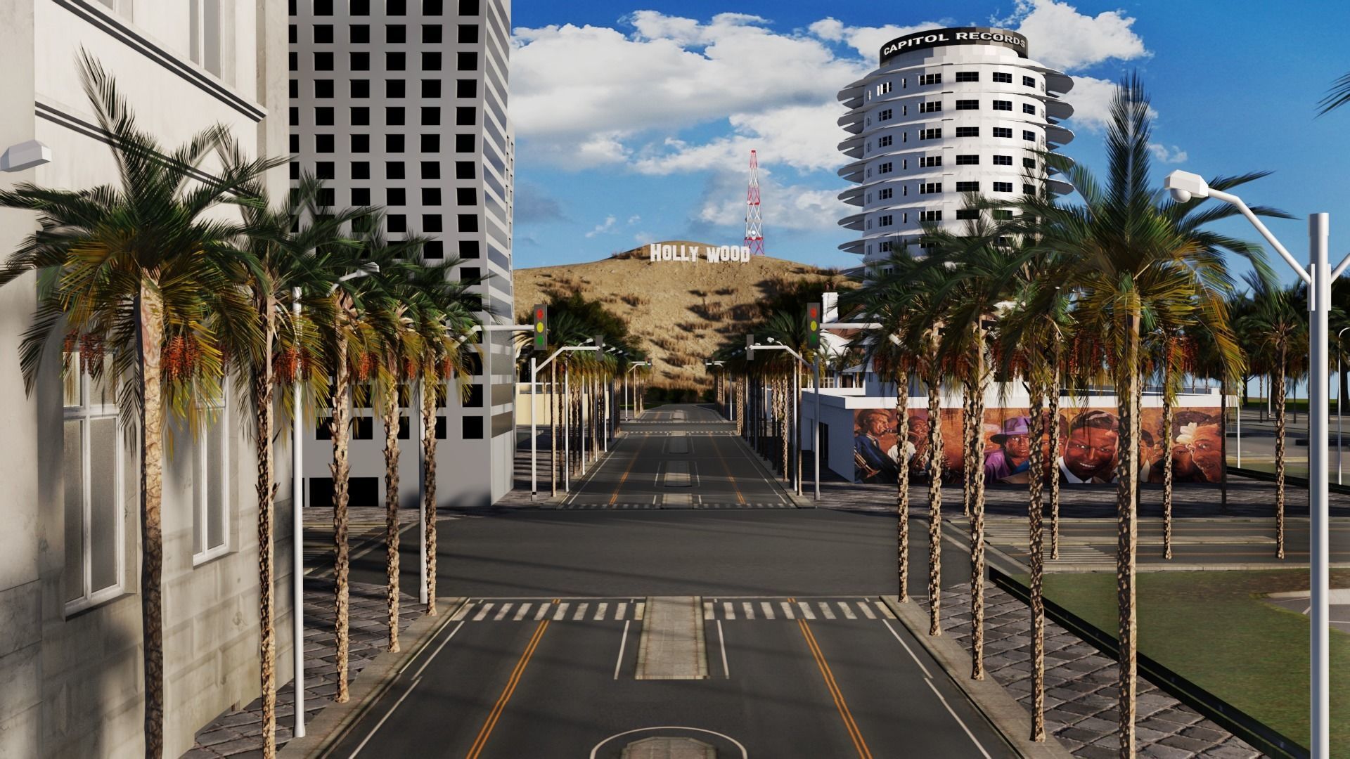 Los Angeles City Hollywood Sign Capitol Records USA California 3D model_28
