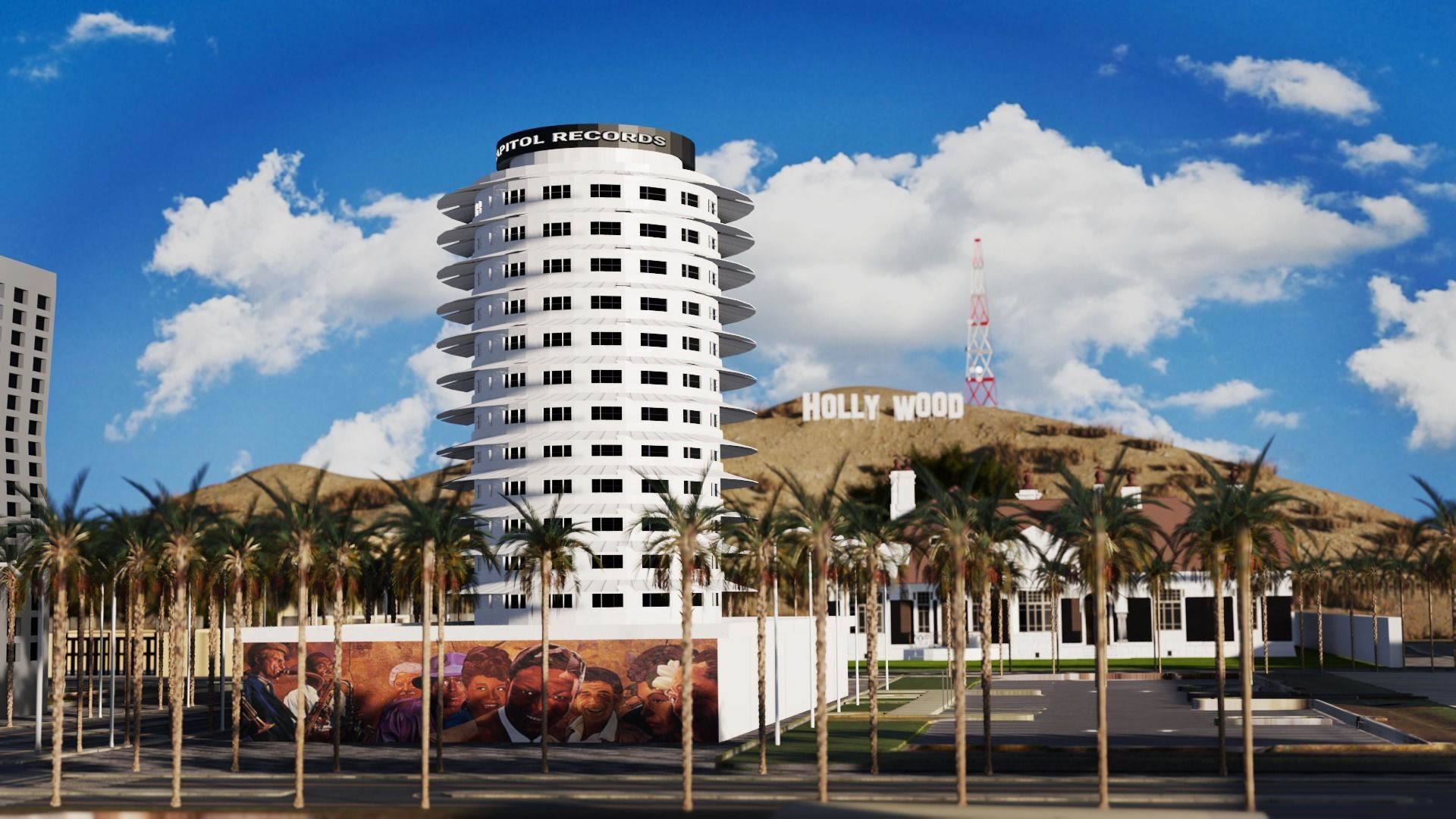 Los Angeles City Hollywood Sign Capitol Records USA California 3D model_35
