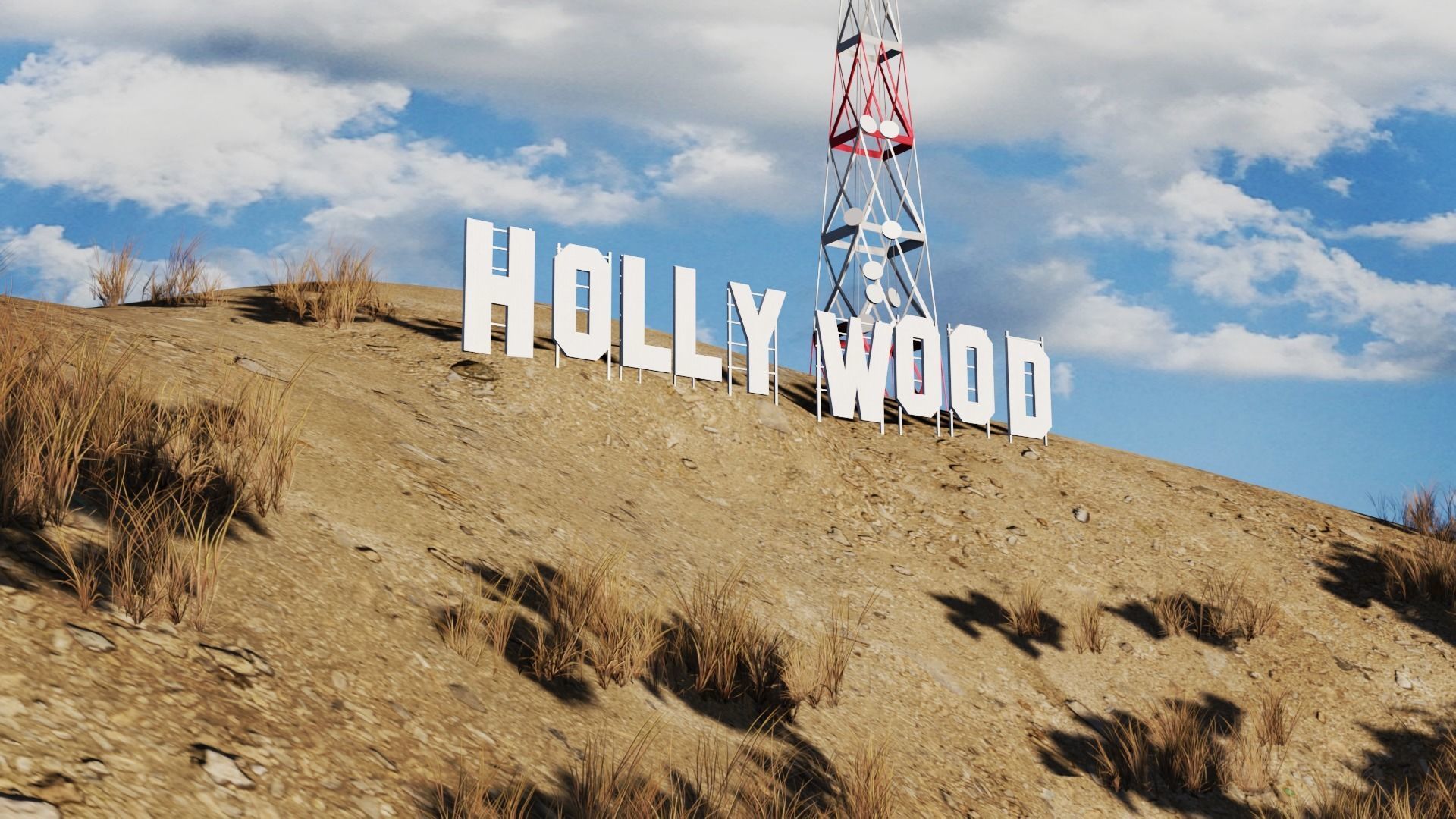 Los Angeles City Hollywood Sign Capitol Records USA California 3D model_2
