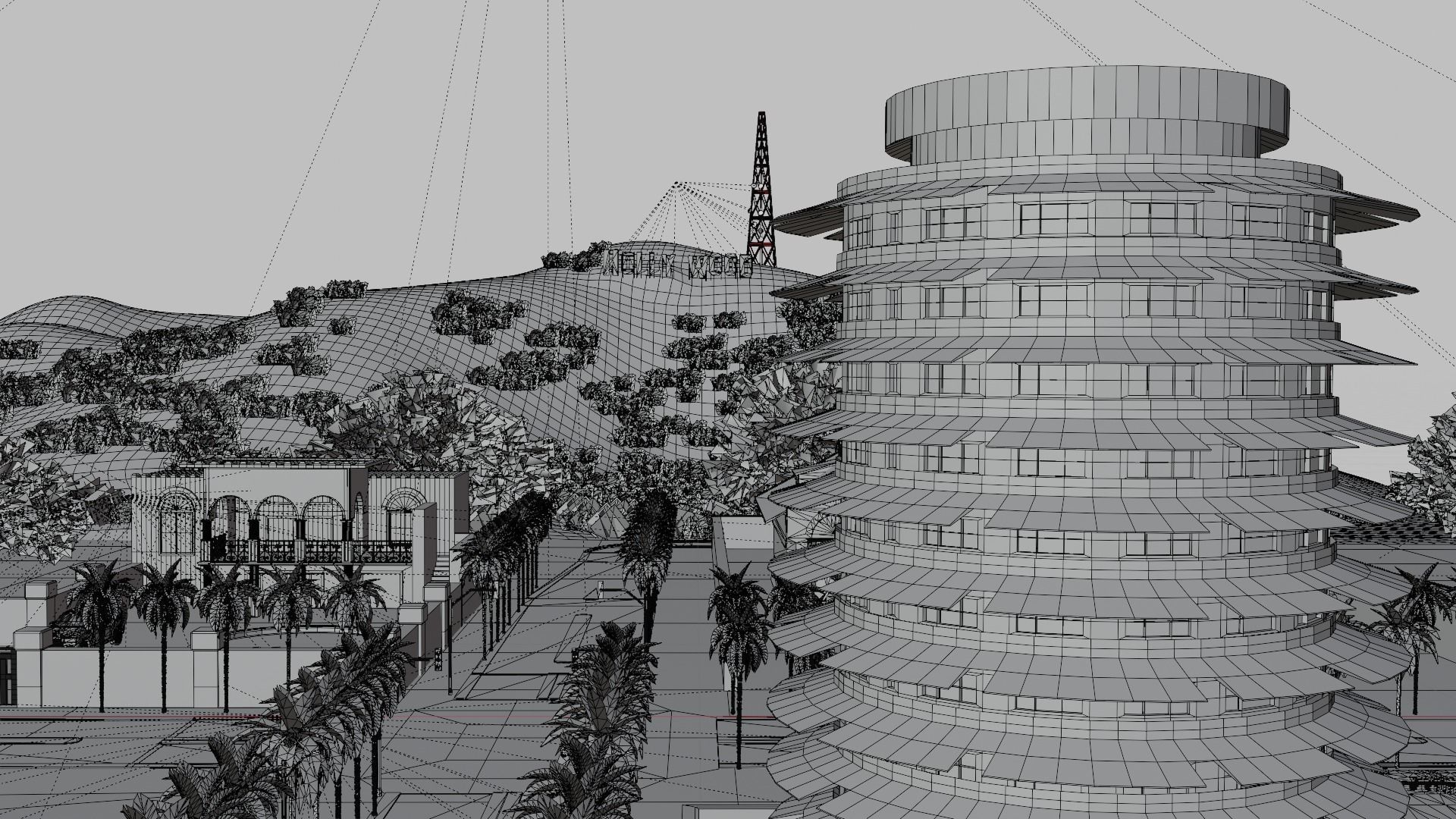 Los Angeles City Hollywood Sign Capitol Records USA California 3D model_19