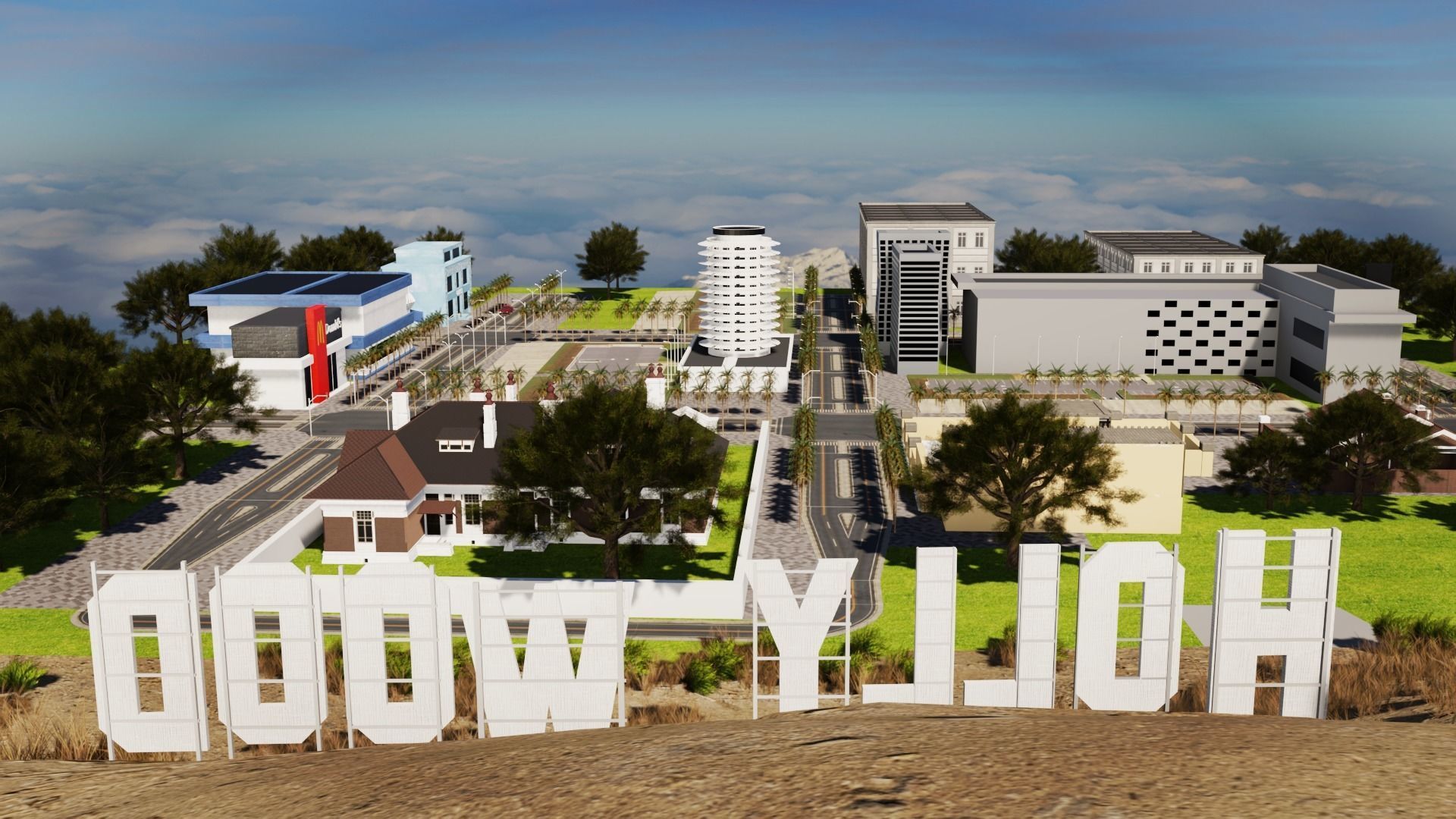Los Angeles City Hollywood Sign Capitol Records USA California 3D model_16